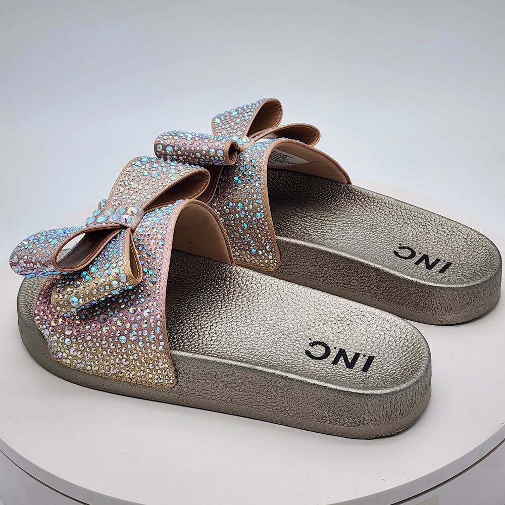 NEW - I.N.C. International Concepts Peymin76 AB Bow Rhinestone Slide Sandals 7 M - Picture 4 of 9